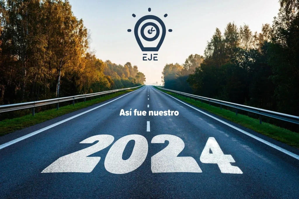 Carretera con el año 2024 marcado y el logo de la EJE en el horizonte