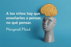Imagen con mensaje “Ojalá aprenda a pensar por sí mismo” sobre fondo ilustrado, con el logo blanco de La EJE.