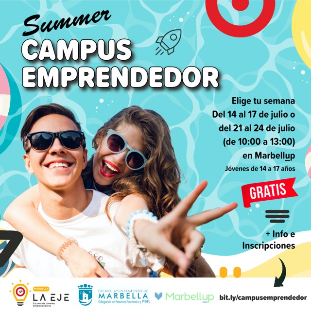 Vive una experiencia única en el Summer Campus Emprendedor de La Escuela de Jóvenes Emprendedores en Marbella. Talleres gratuitos del 14 al 28 de julio para jóvenes de 14 a 18 años. Creatividad, actitud y diversión aseguradas.