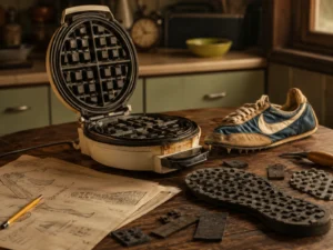 prototipo creativo de suela de zapatilla inspirado en una gofrera para innovación y diseño de producto historia de nike