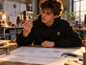 oven de La EJE trabajando en el diseño de un prototipo sobre planos técnicos