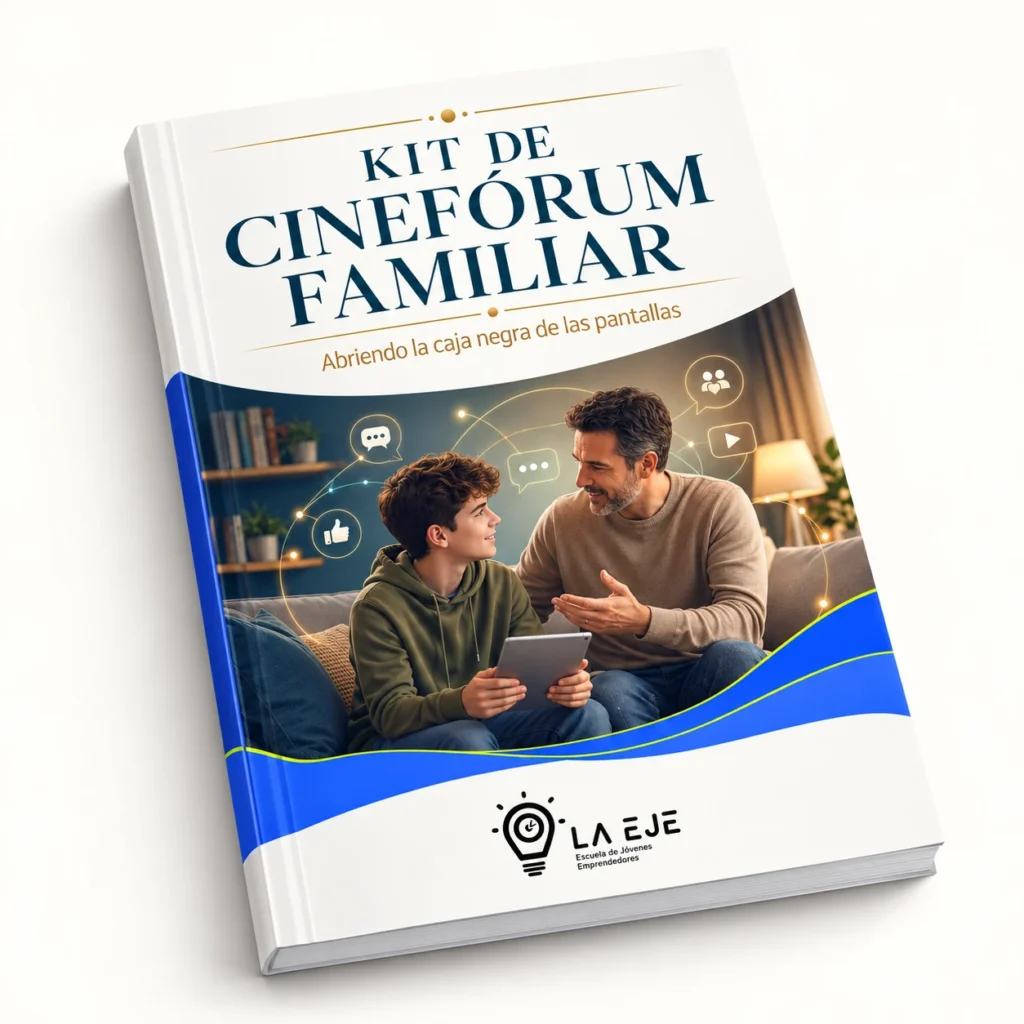 Portada del ebook Kit de cinefórum familiar de La EJE sobre pantallas y redes sociales.